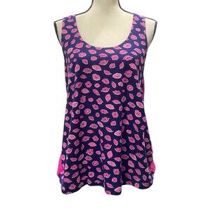 Lilly Pulitzer Hart Bocce Lips Printed Tank Top Women's Sz M  Pink Navy Cotton